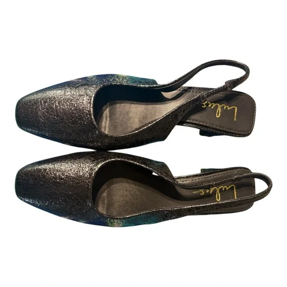 Lulus Black Embossed Pointed Toe Slingback Block Heel Shoes – Mid Heel Size 9 - Picture 3 of 9